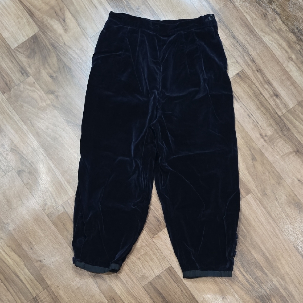 VINTAGE HANDMADE DROP CROTCH NAVY BLUE HAREM VELVET PANTS 24/25 WAIST